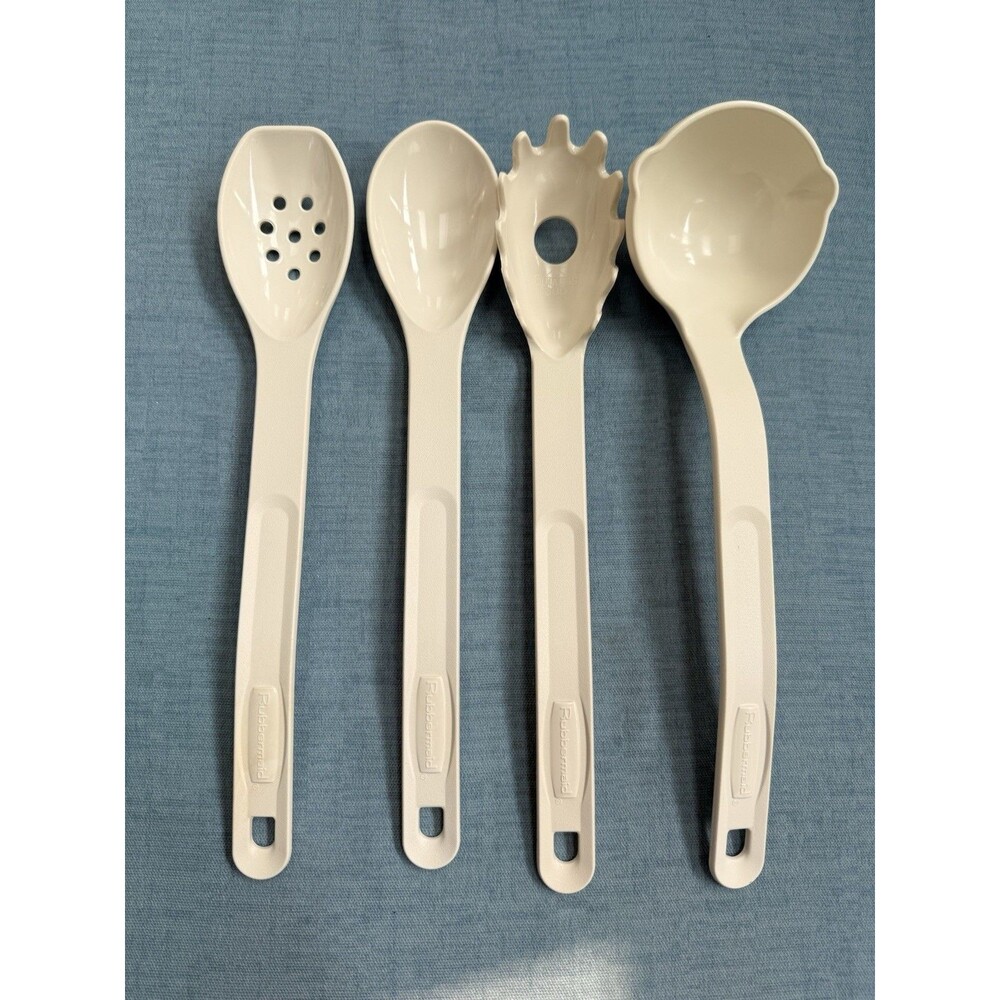 Rubbermaid White Slotted Solid Serving Spoon Pasta Ladle Set 1973 1974 1975 1976